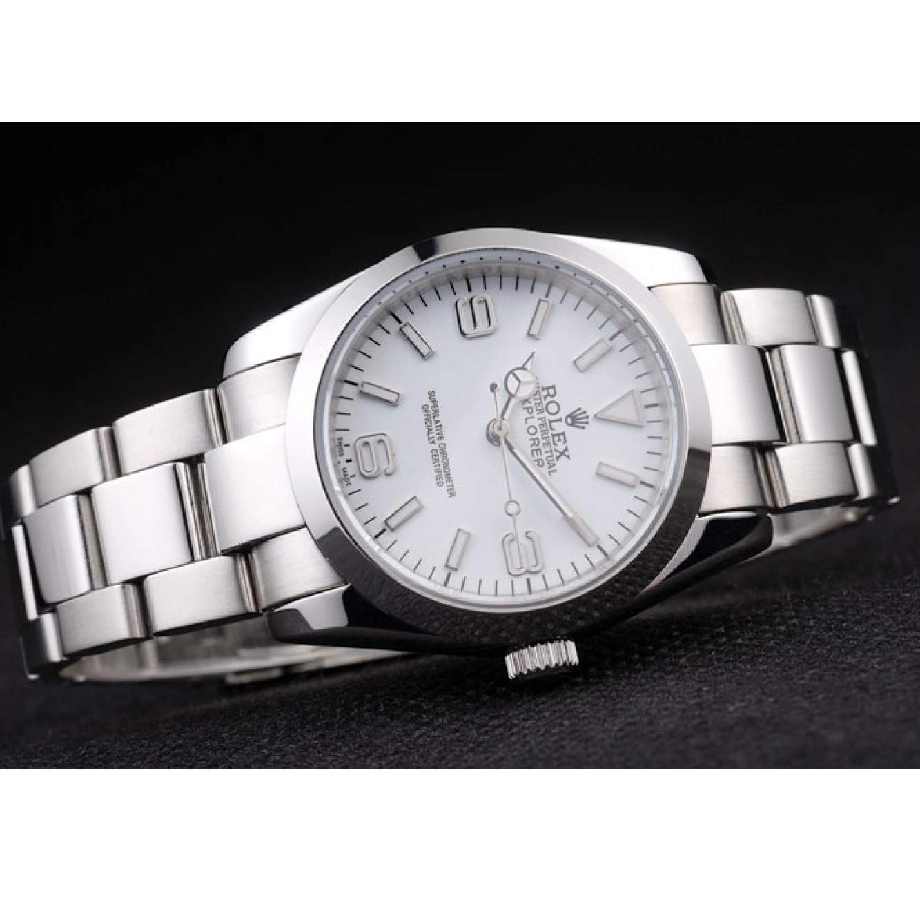 Aaa fake watches Steel 98086 Stainless Explorer Polished White Dial Rolex 0725